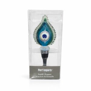 Pier 1 Imports Hand Blown Art Glass Bottle Stopper - Blue Green Peacock - New